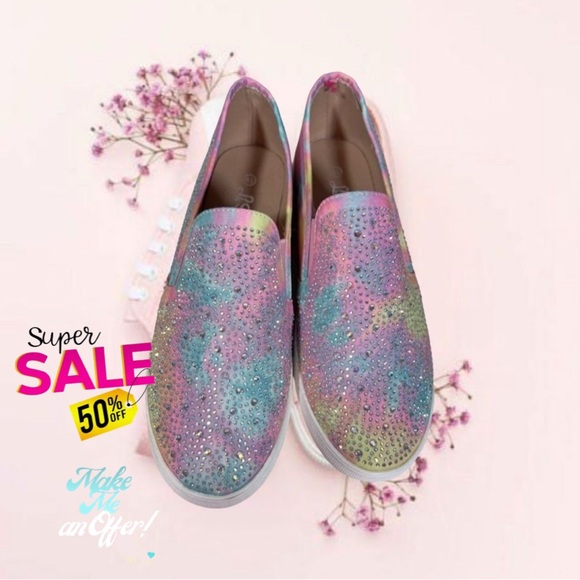 la Sheelah Shoes - La Sheelah pink rainbow, tie-dye rhinestone, bling sneakers, shoes, size 8.5